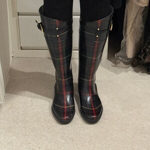 Ralph Lauren green Plaid Knee-High Rain Boots 8